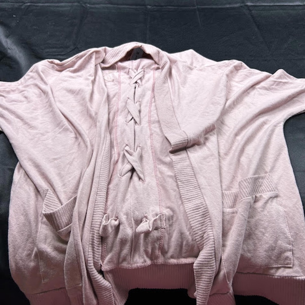 M. Fasis Women's Pink Cardigan with Faux Corset Back Design – Size M